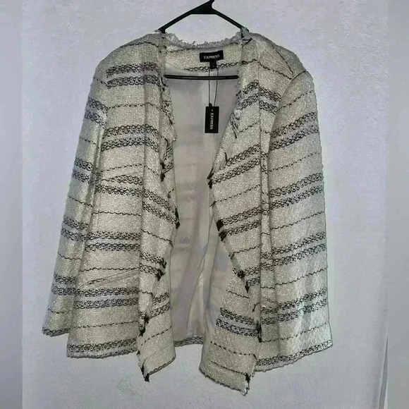 Express Open Front Blazer Womens Size XL Cream W Black - Picture 1 of 5